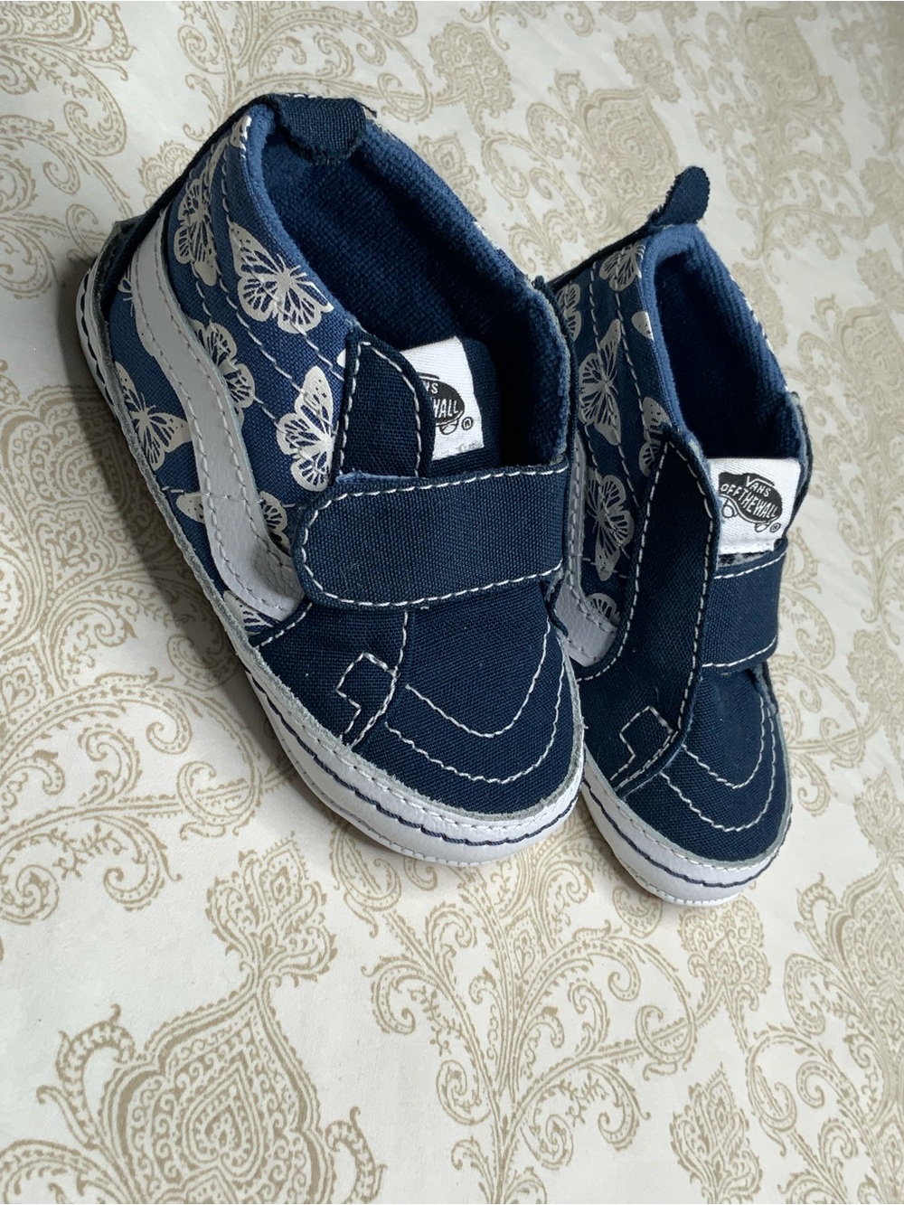 Infant Vans Sk8-Hi Crib Shoes Size 4.0 Navy Butterfly - Picture 5 of 10